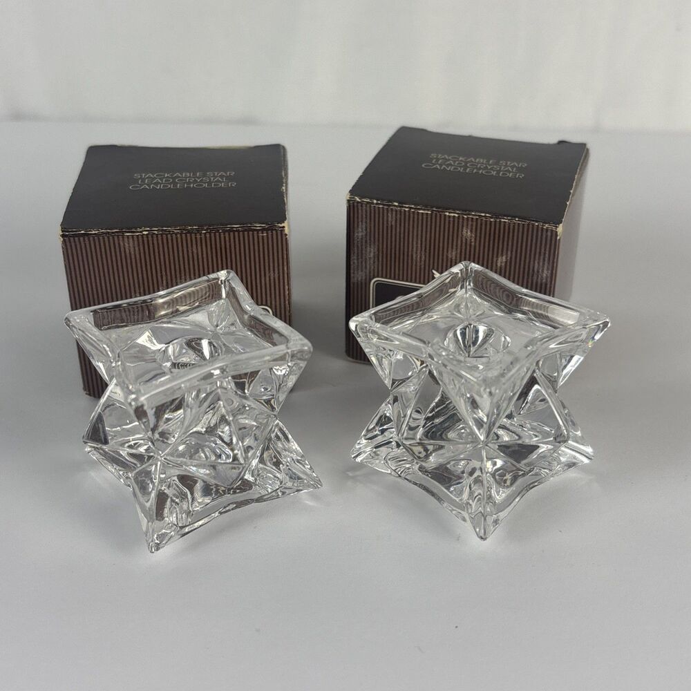 Gallery Originals Stackable Star Lead Crystal Candleholders Set of 2 1.5" tall